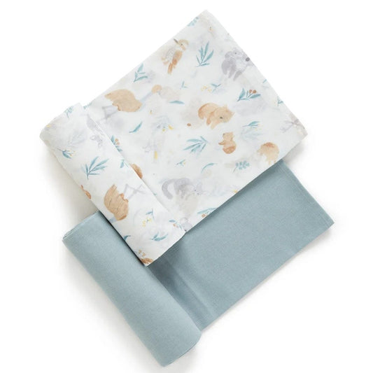 Purebaby Australiana Muslin Wrap Hamper - Eucalyptus Friends