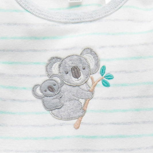 Purebaby Organic Cotton Koala Family Growsuit - Eucalyptus Stripe