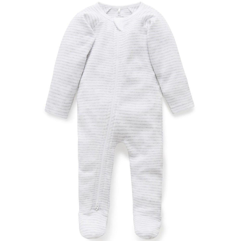 Purebaby Organic Cotton Zip Growsuit - Pale Grey Melange Stripe