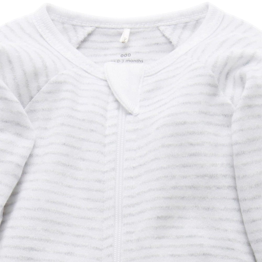 Purebaby Organic Cotton Zip Growsuit - Pale Grey Melange Stripe