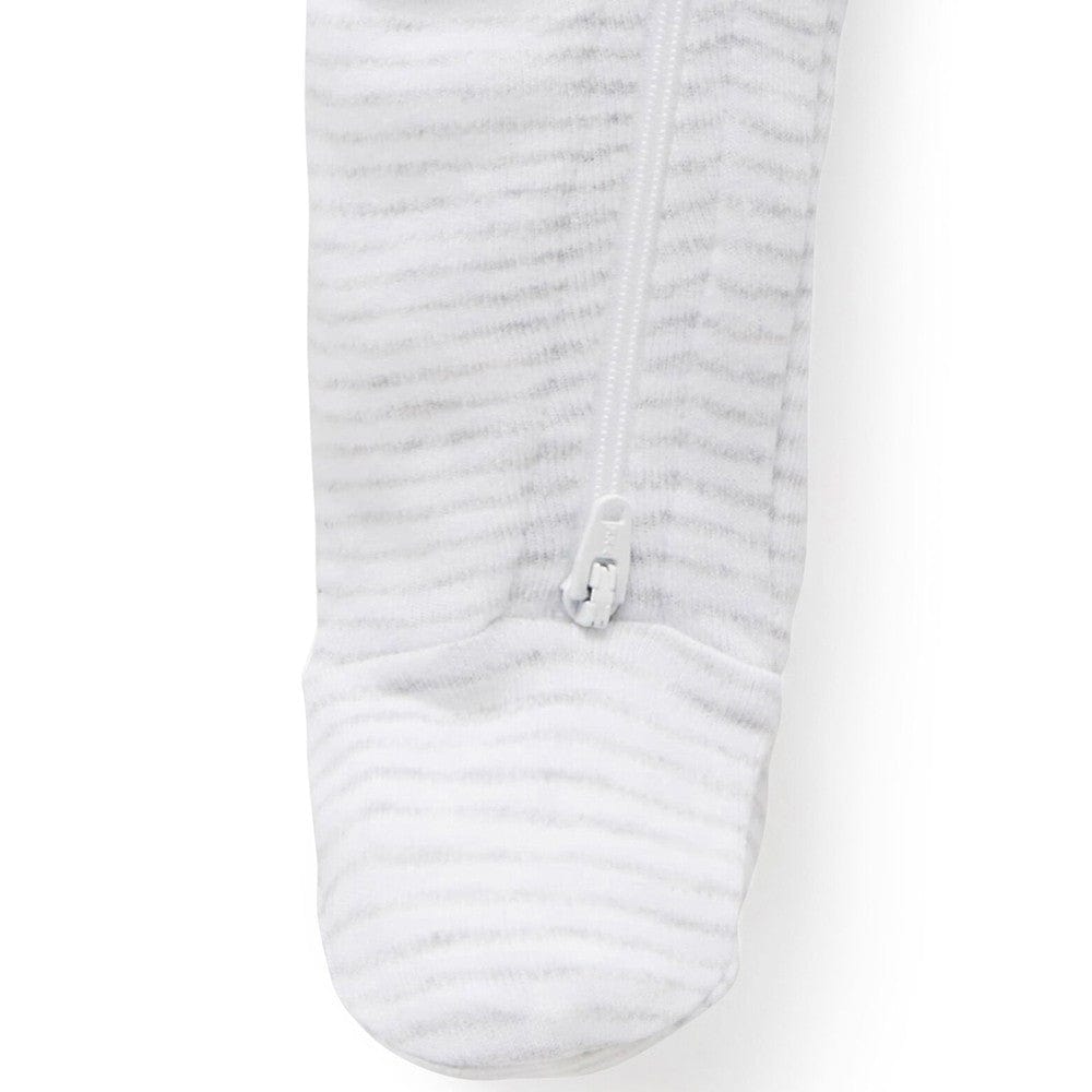 Purebaby Organic Cotton Zip Growsuit - Pale Grey Melange Stripe