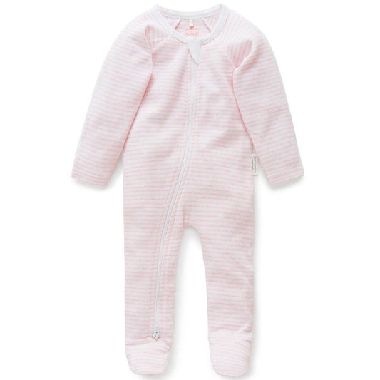 Purebaby Organic Cotton Zip Growsuit - Pale Pink Melange Stripe