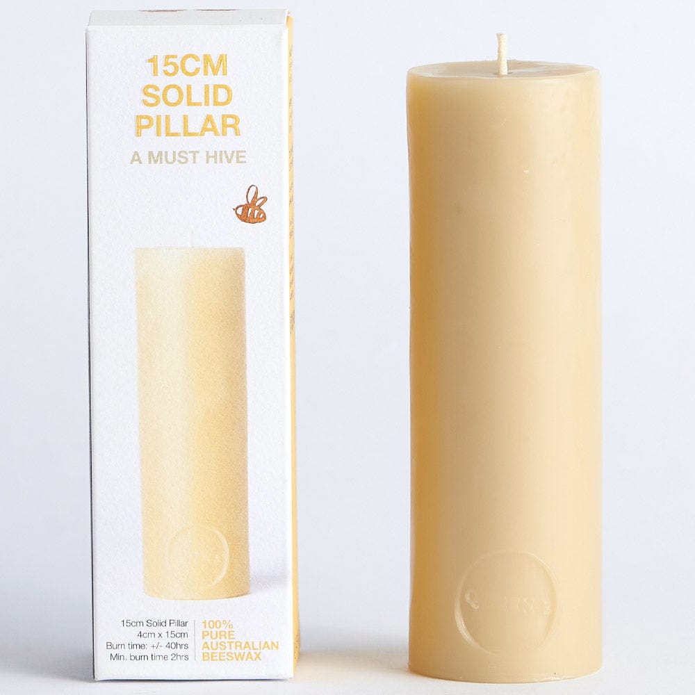 Queen B Beeswax Solid Pillar Candle - 15cm/40hr Burn Time
