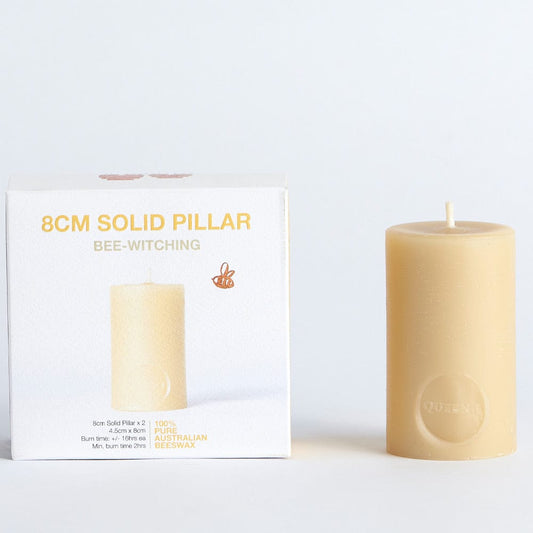 Queen B Beeswax Solid Pillar Candle 2pk - 8cm/16hr Burn Time