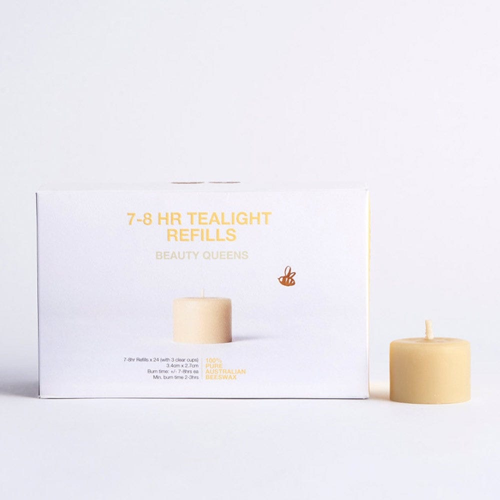Queen B Beeswax Tealight Candles 24pk - Refills 7-8hr