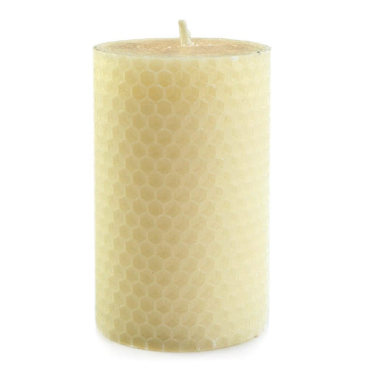 Queen B Hand Rolled Honeycomb Beeswax Narrow Pillar Candle - 10cm/30hr Burn Time