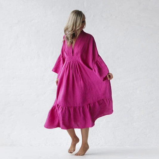 Seaside Tones Linen Sea Dress - Neon Pink
