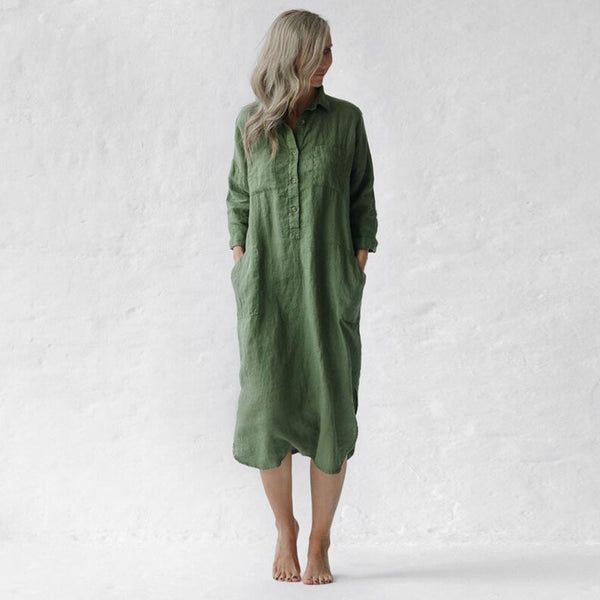 Seaside Tones Linen Shirt Dress