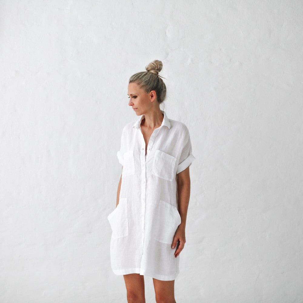Seaside Tones Linen Tunic Dress - White Seaside Tones Linen Tunic Dress - White