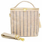 SoYoung Large Raw Linen Lunch Poche Insulated Cooler Bag - Slate Pinstripe