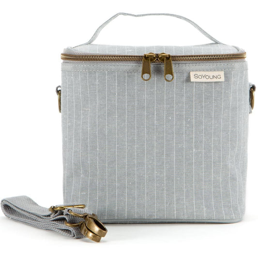 SoYoung Petite Raw Linen Lunch Poche Insulated Cooler Bag - Pinstripe Heather Grey