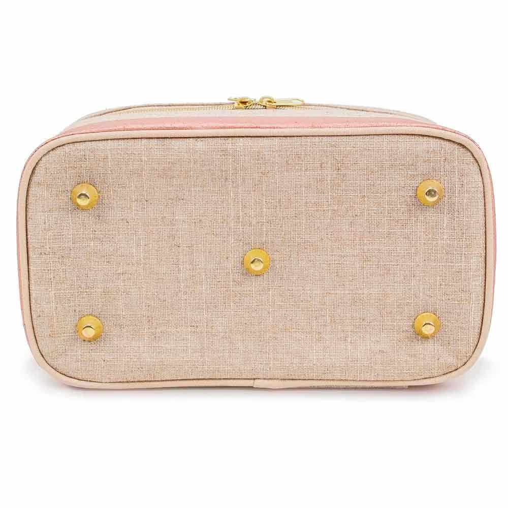 SoYoung Raw Linen Makeup Bag Beauty Poche - Rose Gold Colour Block