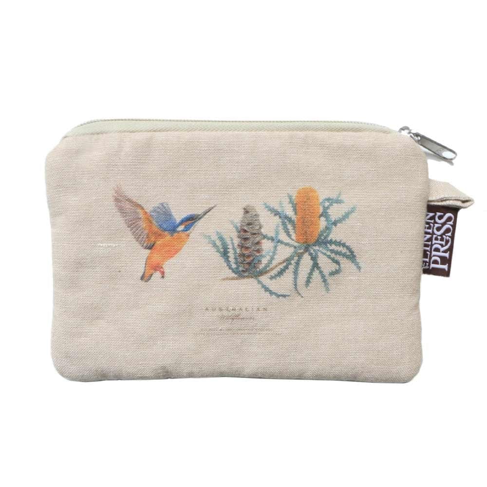 The Linen Press Large Organic Cotton Purse - Botanical Australian Wildflowers (Beige)