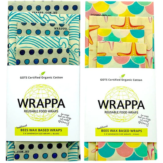 WRAPPA Beeswax Organic Cotton and Wax Wrap - Sandwich Set of 5