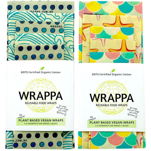 WRAPPA Vegan Organic Cotton and Wax Wrap Sandwich Set 5pk